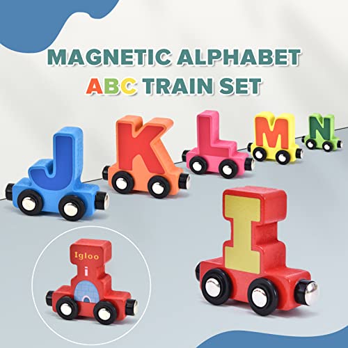 27-Piece Wooden Train Set with Magnetic Alphabet Animals