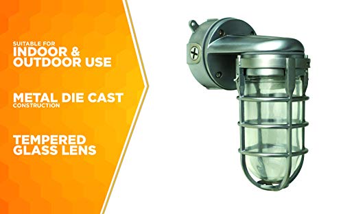 Traditional Industrial Weather Sauna Light, Wall Mount Brushed Steel