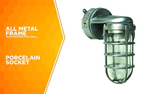 Traditional Industrial Weather Sauna Light, Wall Mount Brushed Steel