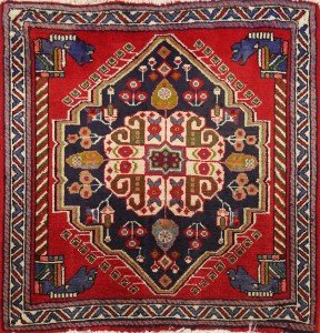 Red and Ivory Square Geometric Accent Rug 2x2 ft