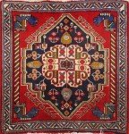 Red and Ivory Square Geometric Accent Rug 2x2 ft