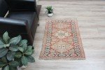 Vintage Hand-Knotted Beige Wool Area Rug 3x3
