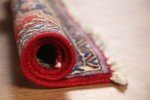 Red and Ivory Square Geometric Accent Rug 2x2 ft