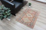 Vintage Hand-Knotted Beige Wool Area Rug 3x3