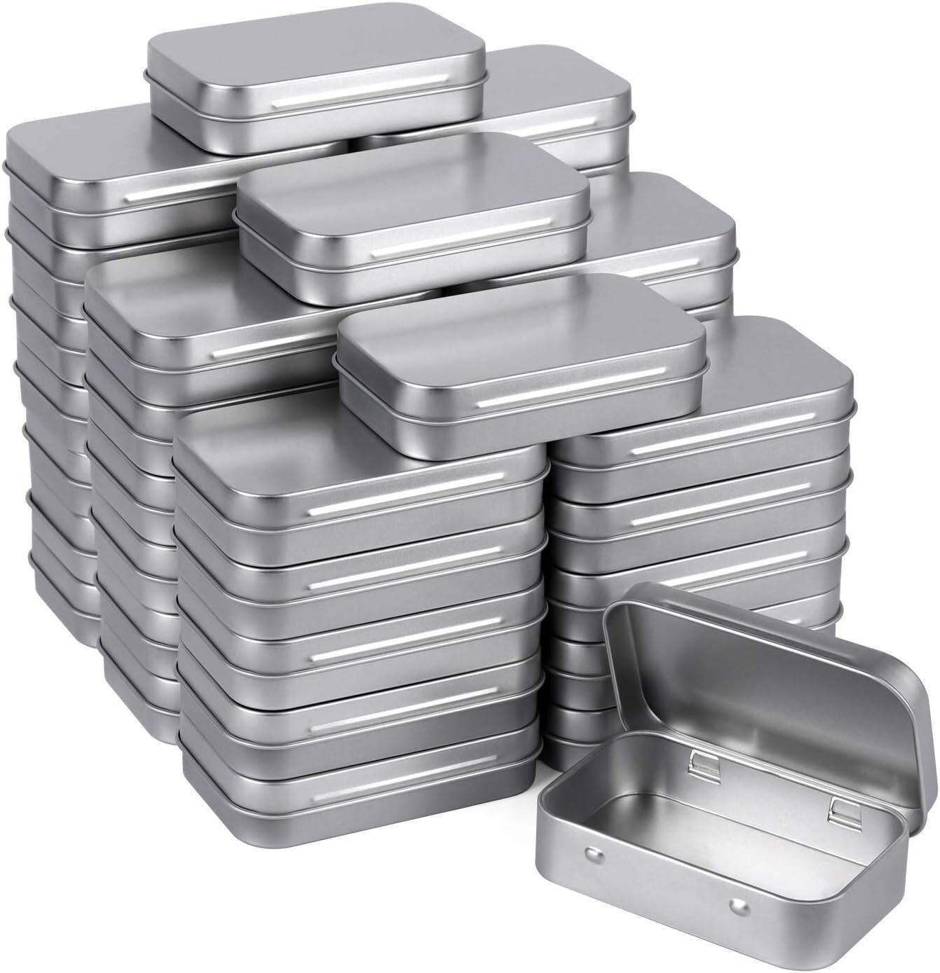 40 Pack Silver Mini Hinged Tins for Storage