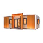 Modern White Prefab Tiny Home with Orange Accents