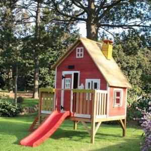 Wooden Outdoor Playhouse with Slide for Kids