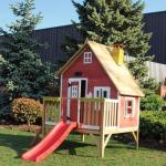 Wooden Outdoor Playhouse with Slide for Kids