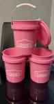 Pink Round Storage Bins with Handles - Set of 3
