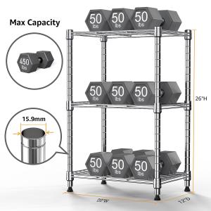 Adjustable 3-Tier Wire Shelving Rack - 450 lbs