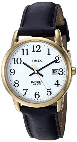 Timex Men's Easy Reader Gold-Tone Watch Black Leather