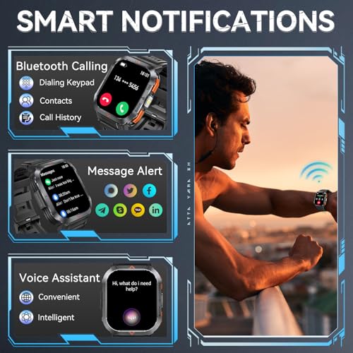Men's Military Smartwatch: Call, LED Flashlight, Waterproof, Large