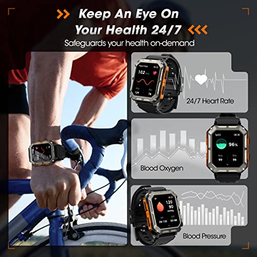 Men's Military Smartwatch with Blood Pressure, Calls, Heart Rate