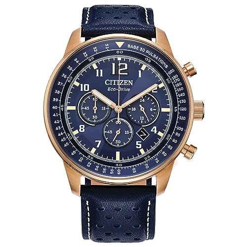 Citizen Men's Rose Gold Chronograph Watch Blue Dial