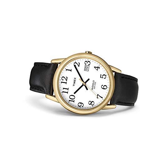 Timex Men's Easy Reader Gold-Tone Watch Black Leather