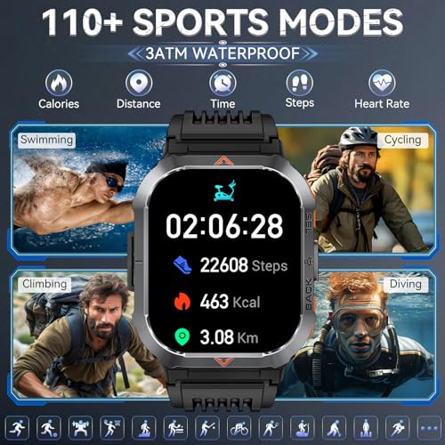 Men's Military Smartwatch: Call, LED Flashlight, Waterproof, Large