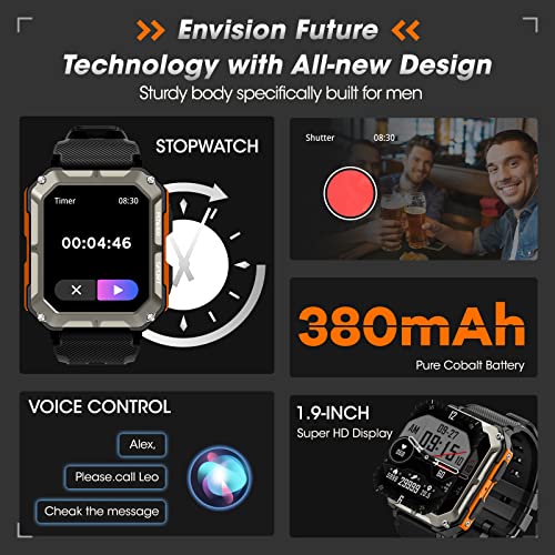 Men's Military Smartwatch with Blood Pressure, Calls, Heart Rate