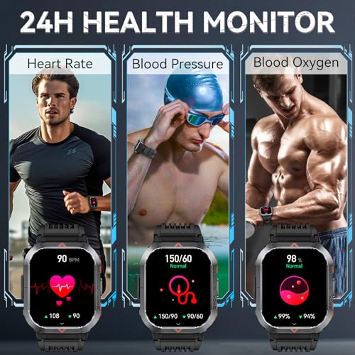 Men's Military Smartwatch: Call, LED Flashlight, Waterproof, Large