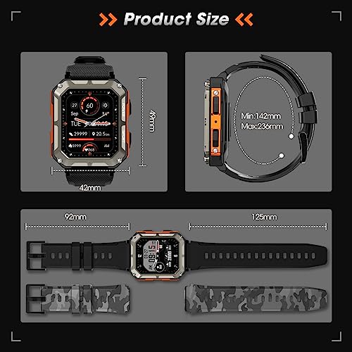 Men's Military Smartwatch with Blood Pressure, Calls, Heart Rate