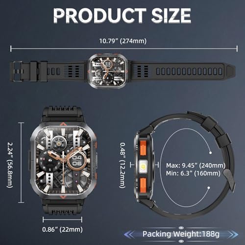 Men's Military Smartwatch: Call, LED Flashlight, Waterproof, Large