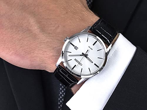 Citizen Men's Casual Quartz Watch, Stainless Steel with Leather strap