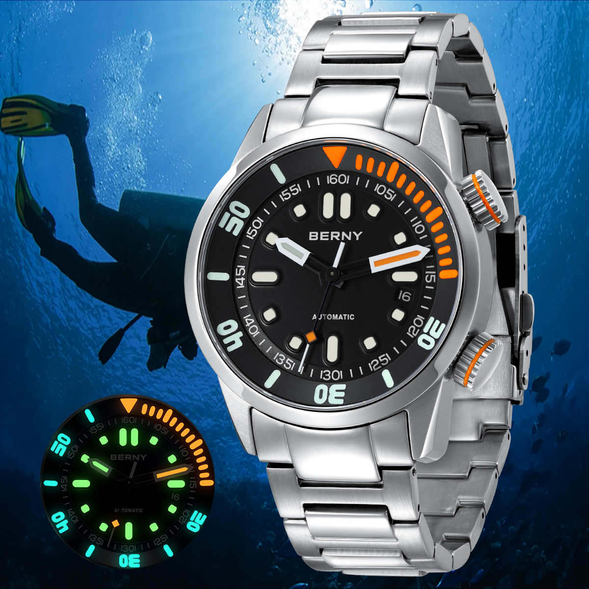 Men's BERNY Diver Automatic Watch with Sapphire Crystal