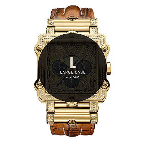 JBW Men's Luxury Phantom Diamond Chronograph Leather Watch