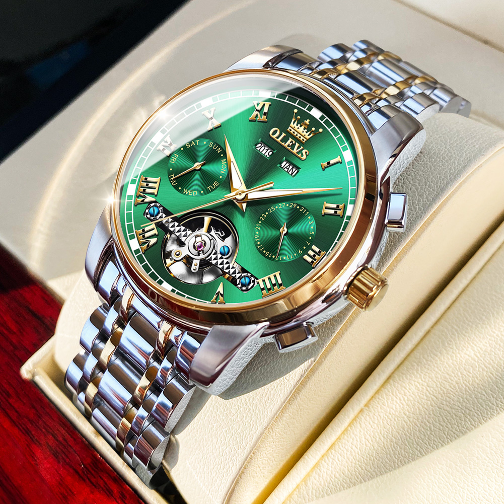 OLEVS Men's Automatic Mechanical Business Watch Skeleton Calendar