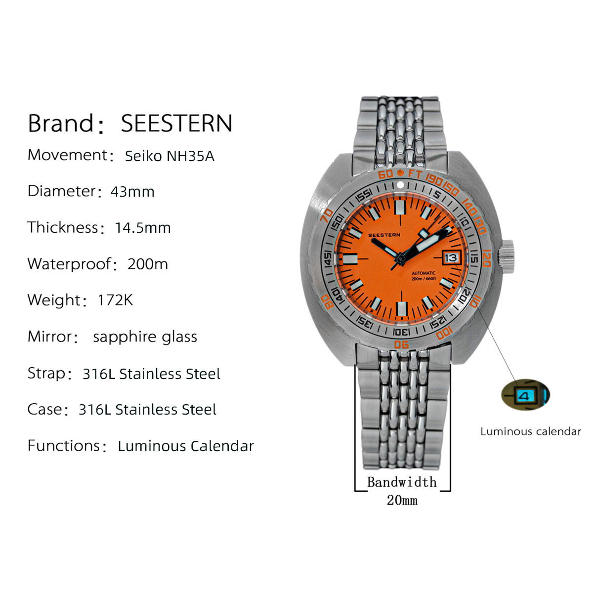 Men's Seestern Retro Diver Watch with Sapphire Glass