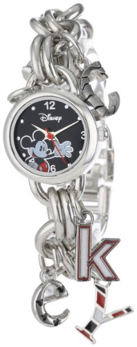 Disney Women's Mickey Mouse Black Dial Charm Watch