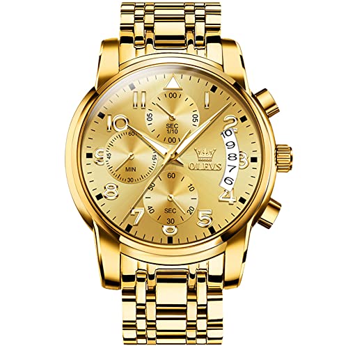 Men's Gold Stainless Steel Large Face Watch with Calendar