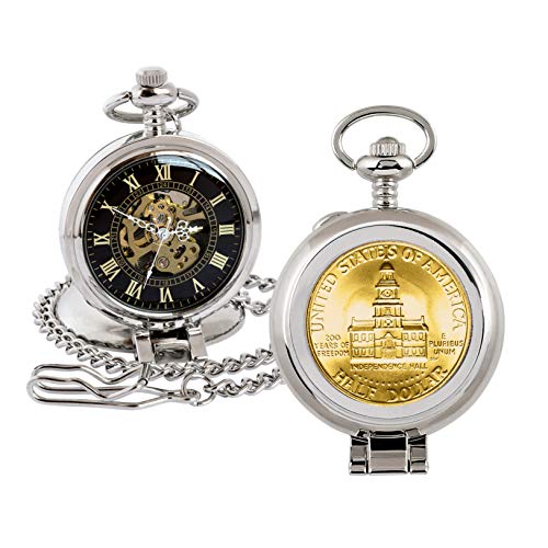 Gold Layered JFK Bicentennial Half Dollar Coin Pocket Watch