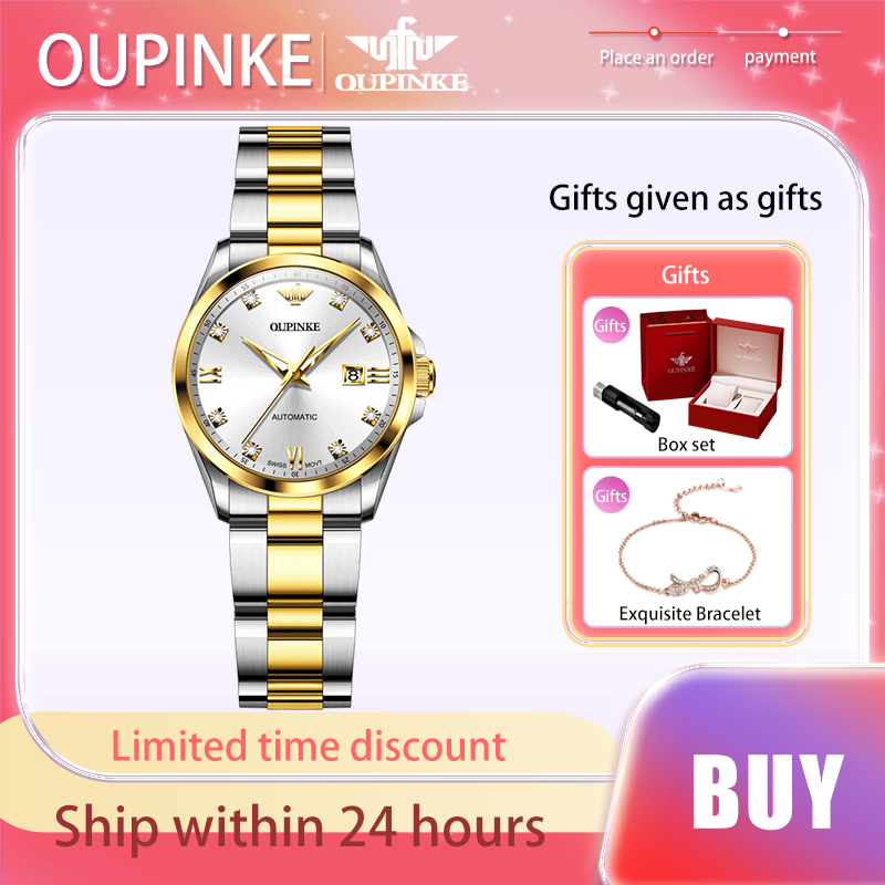 OUPINKE Women's Diamond Dial Automatic Mechanical Watch Waterproof