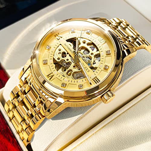 OLEVS Gold Skeleton Men's Automatic Mechanical Luxury Watches