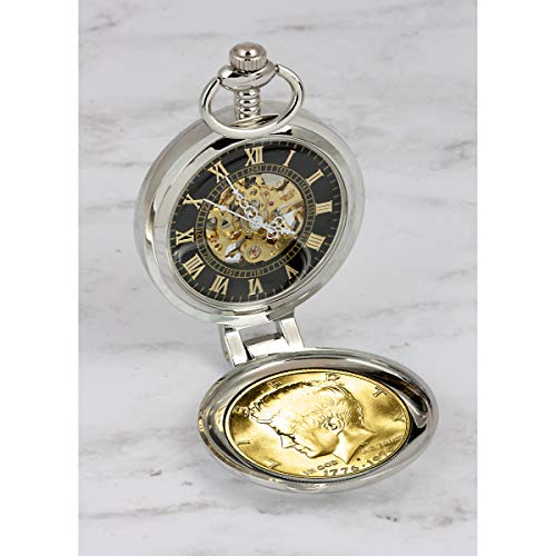 Gold Layered JFK Bicentennial Half Dollar Coin Pocket Watch