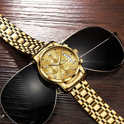 Men's Gold Stainless Steel Large Face Watch with Calendar