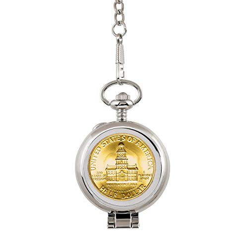 Gold Layered JFK Bicentennial Half Dollar Coin Pocket Watch