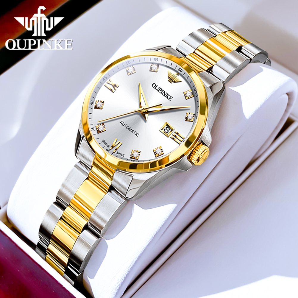 OUPINKE Women's Diamond Dial Automatic Mechanical Watch Waterproof