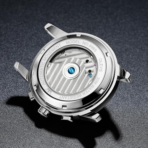 OLEVS Men Automatic Stainless Steel Skeleton Watch - Silver Blue