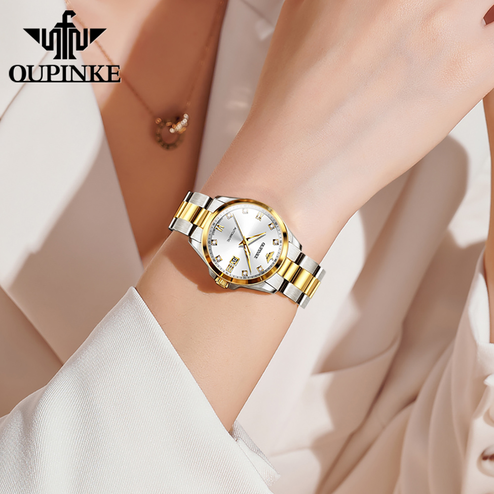 OUPINKE Women's Diamond Dial Automatic Mechanical Watch Waterproof
