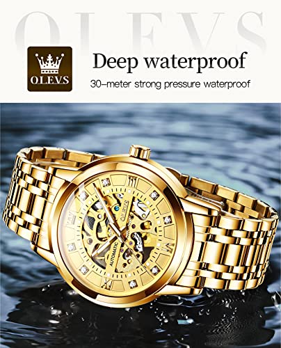 OLEVS Gold Skeleton Men's Automatic Mechanical Luxury Watches