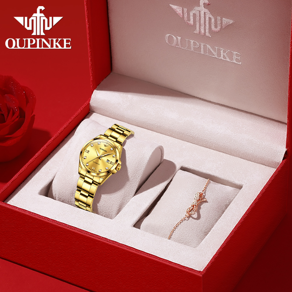 OUPINKE Luxury Fashion Women's Watch with Diamonds and Sapphire