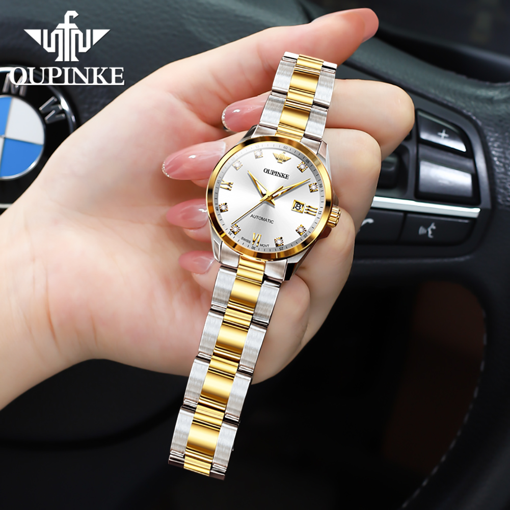 OUPINKE Women's Swiss Movement Diamond Automatic Mechanical Watch