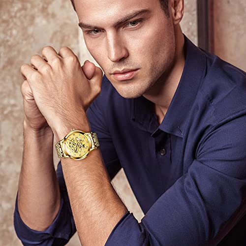 OLEVS Gold Skeleton Men's Automatic Mechanical Luxury Watches