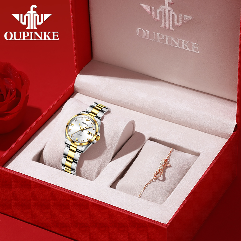 OUPINKE Women's Swiss Movement Diamond Automatic Mechanical Watch