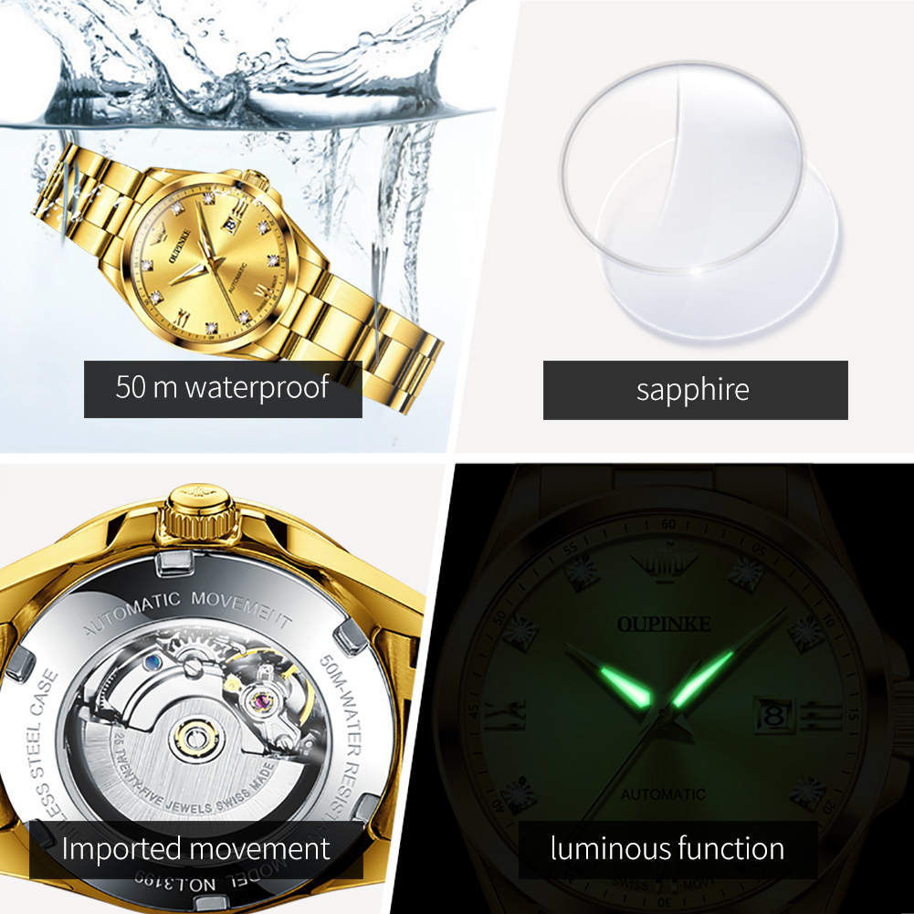 OUPINKE Luxury Fashion Women's Watch with Diamonds and Sapphire