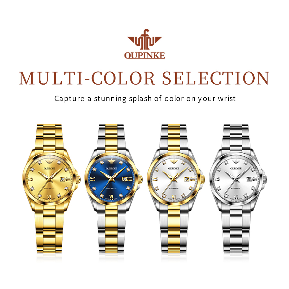 OUPINKE Women's Diamond Dial Automatic Mechanical Watch Waterproof