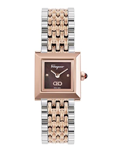 Salvatore Ferragamo Women's Luxury Square Watch with Two-Tone Bracelet