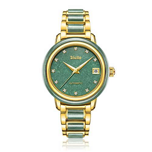 Diella Women's Automatic Mechanical Luxury Dress Watch - Green Jade/Gold