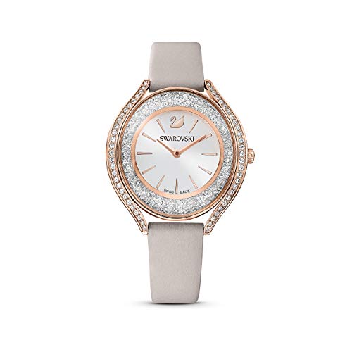 Swarovski Crystalline Aura Watch, Leather Strap, Gray/Rose-Gold Tone
